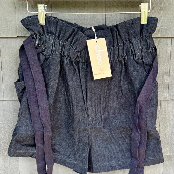 Denim Shorts Size Small by Choosy Dark Blue Paper Bag Waist Drawstring NWT - Picture 1 of 4